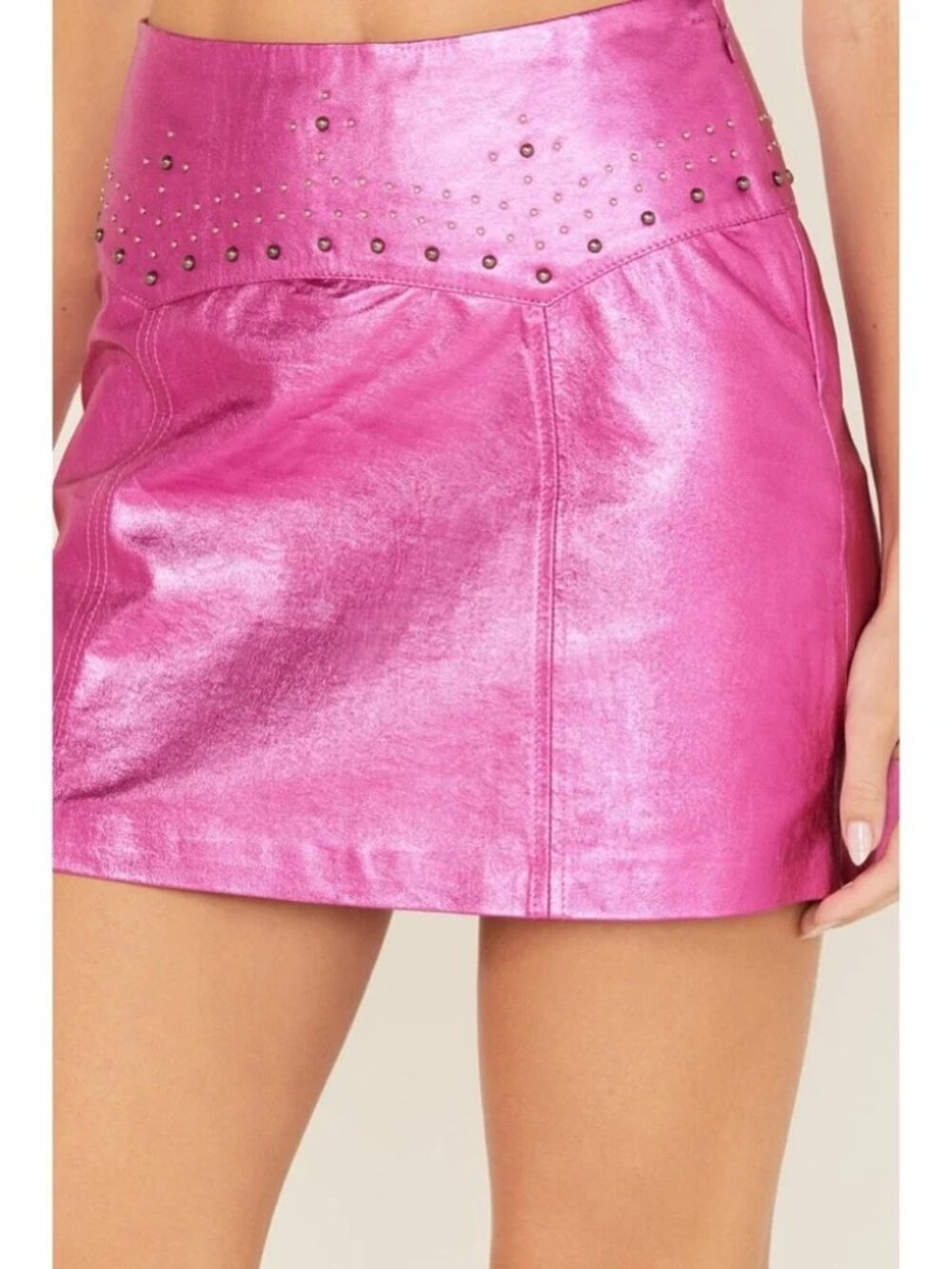 Idyllwind Hot Pink Genuine Leather Skirt with Studs - Picture 3 of 6